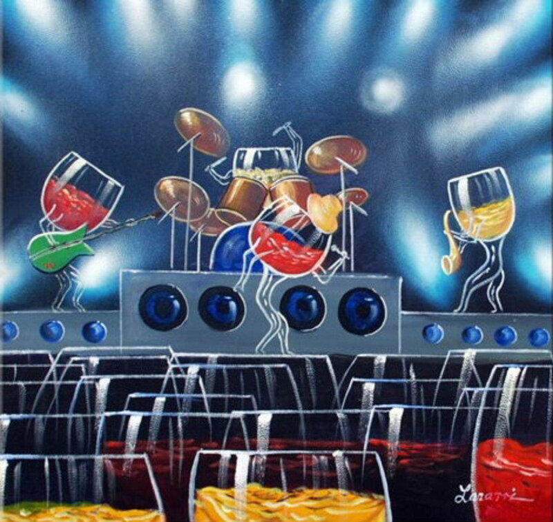 Wine glass musicians on stage