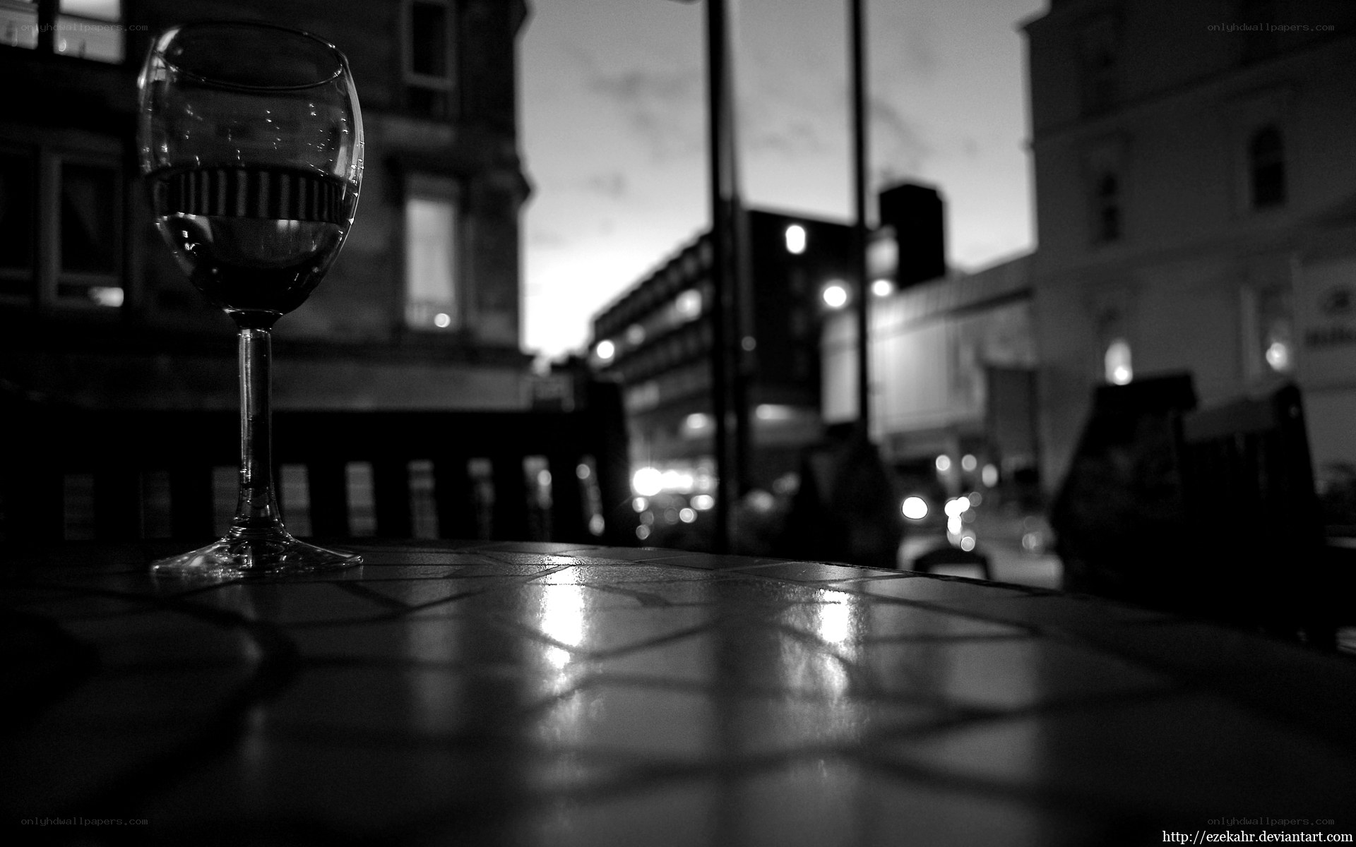 wine glass on a city table