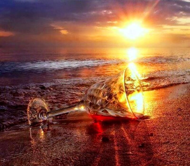 Wine Glass on Beach — Orange, Dramatic