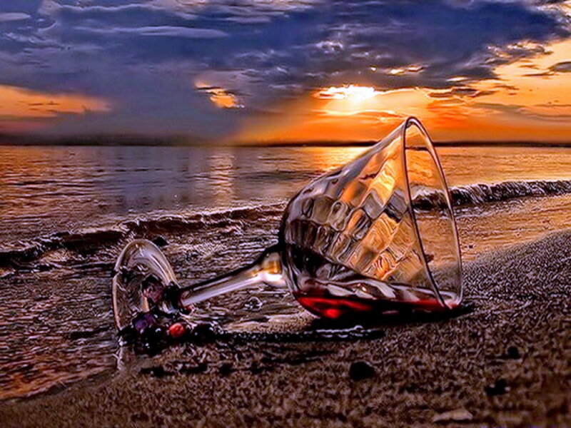 Wine Glass on Beach — Orange