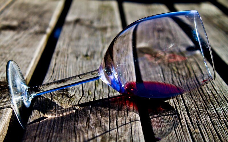 Wine Glass on Wood — Blue