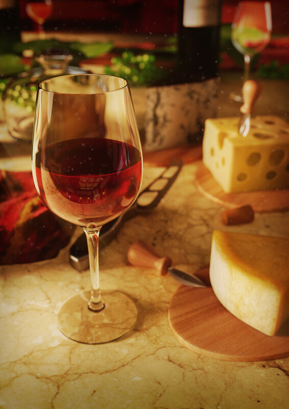 Wine Glass with Cheese