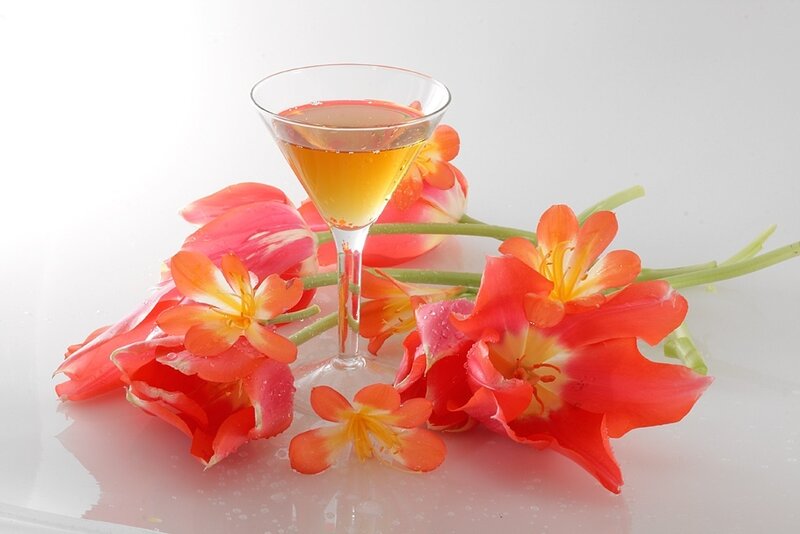 wine glass with flowers