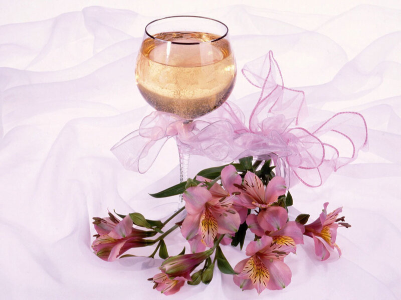 Wine Glass with Flowers — Pink, Elegant