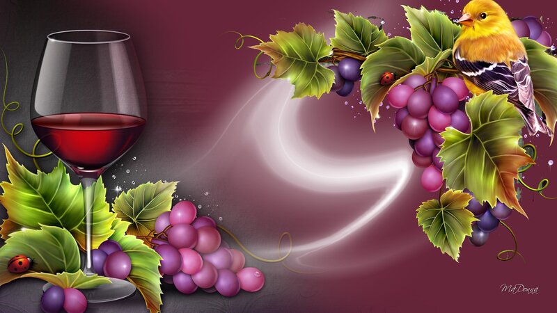 Wine Glass with Grapes — Purple