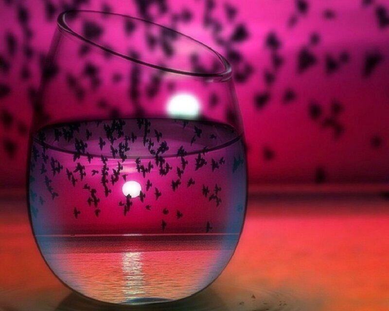 Wine Glass with Sunset — Pink