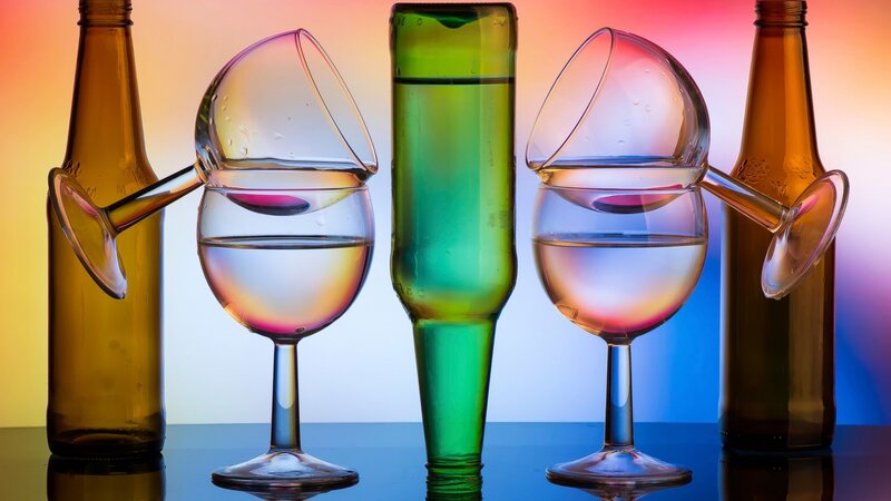 Wine Glasses and Bottles — Green