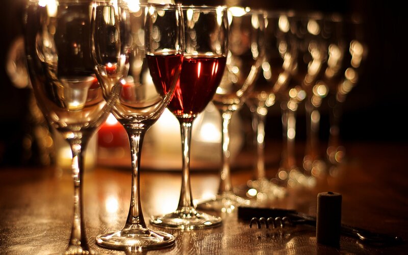 Wine Glasses on Table — Brown