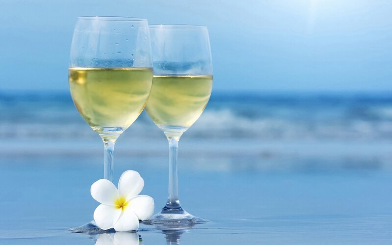 Wine glasses on the beach