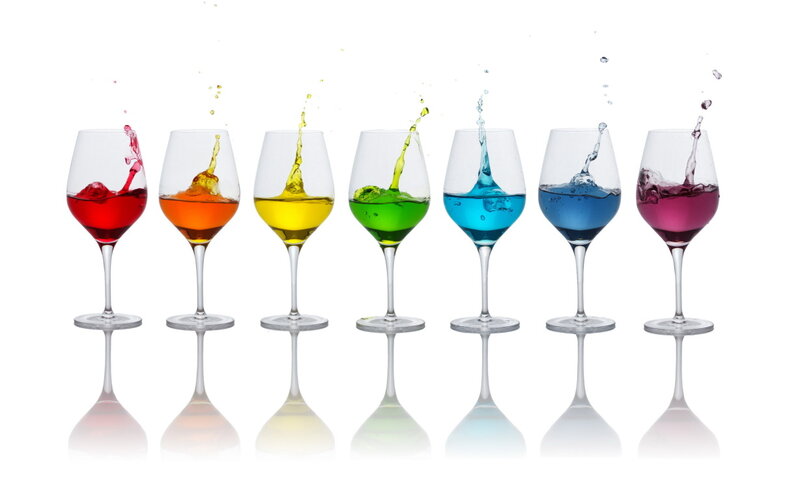 Wine Glasses with Colored Liquids