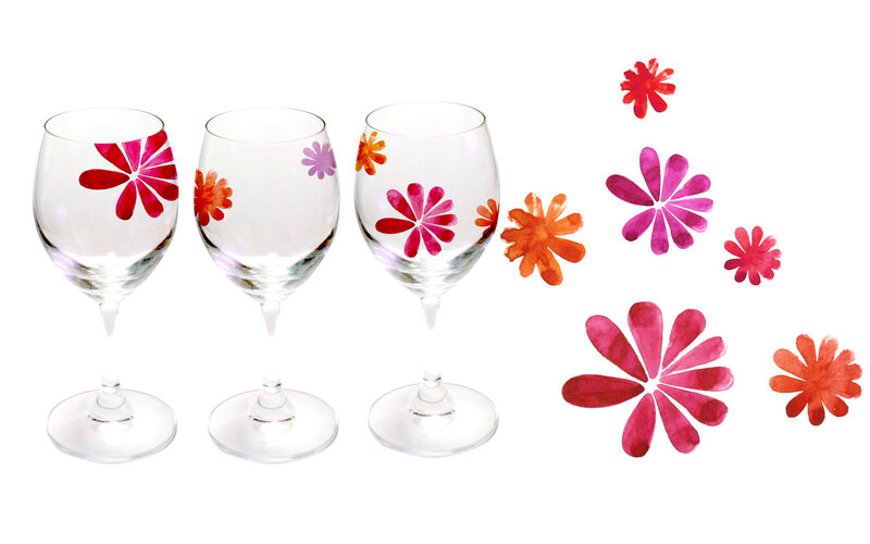 Wine Glasses with Flowers — Red