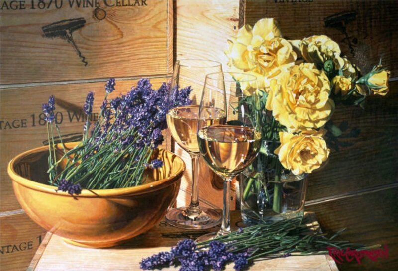 Wine Glasses with Flowers — Yellow