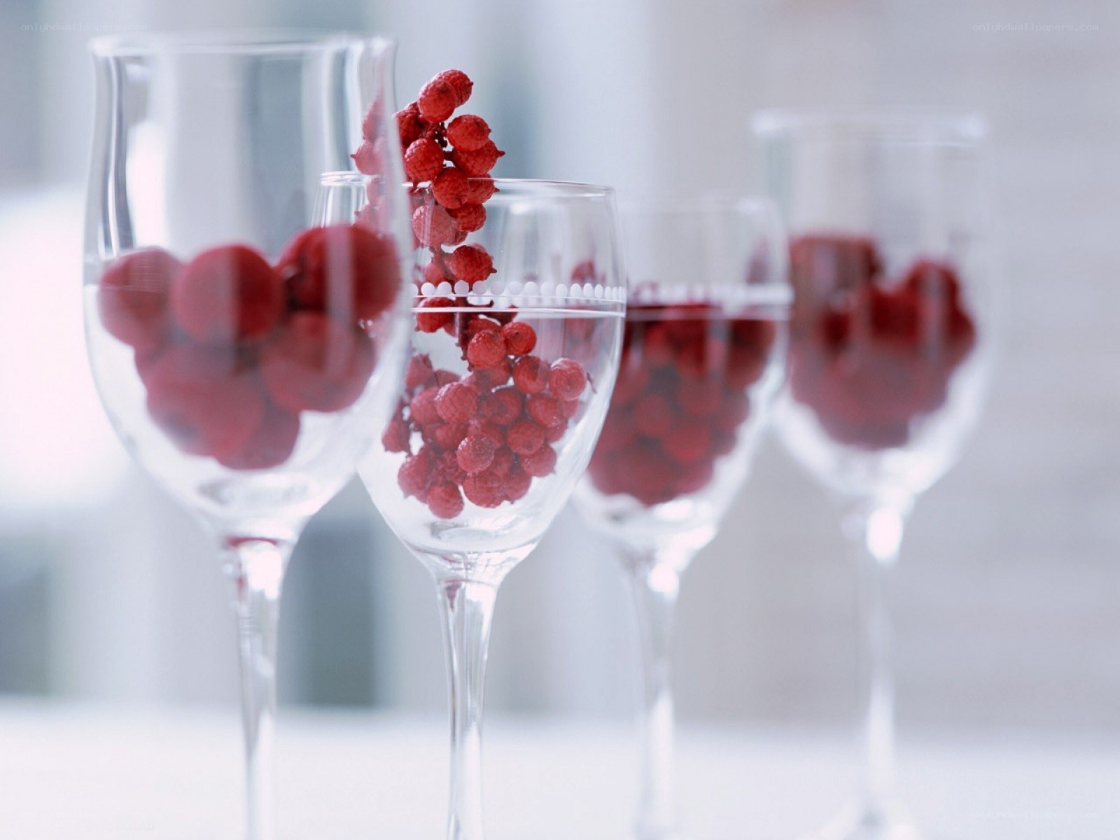 wine glasses with red berries