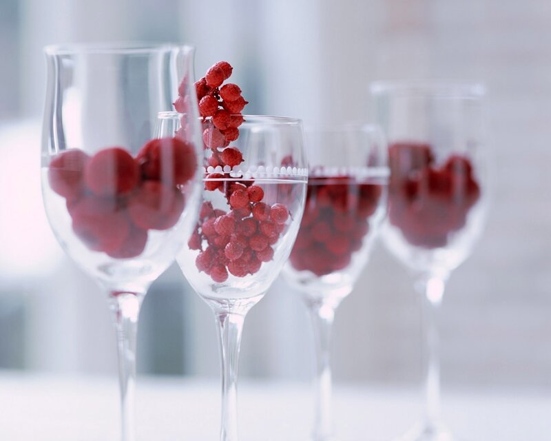 wine glasses with red berries