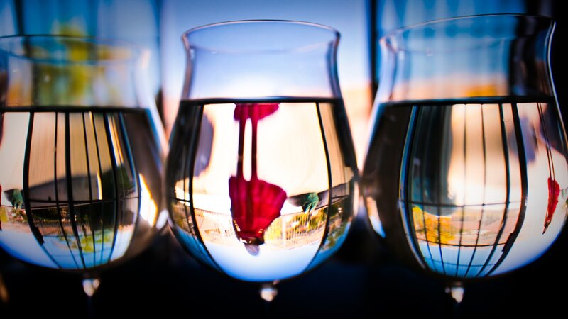 wine glasses with reflections