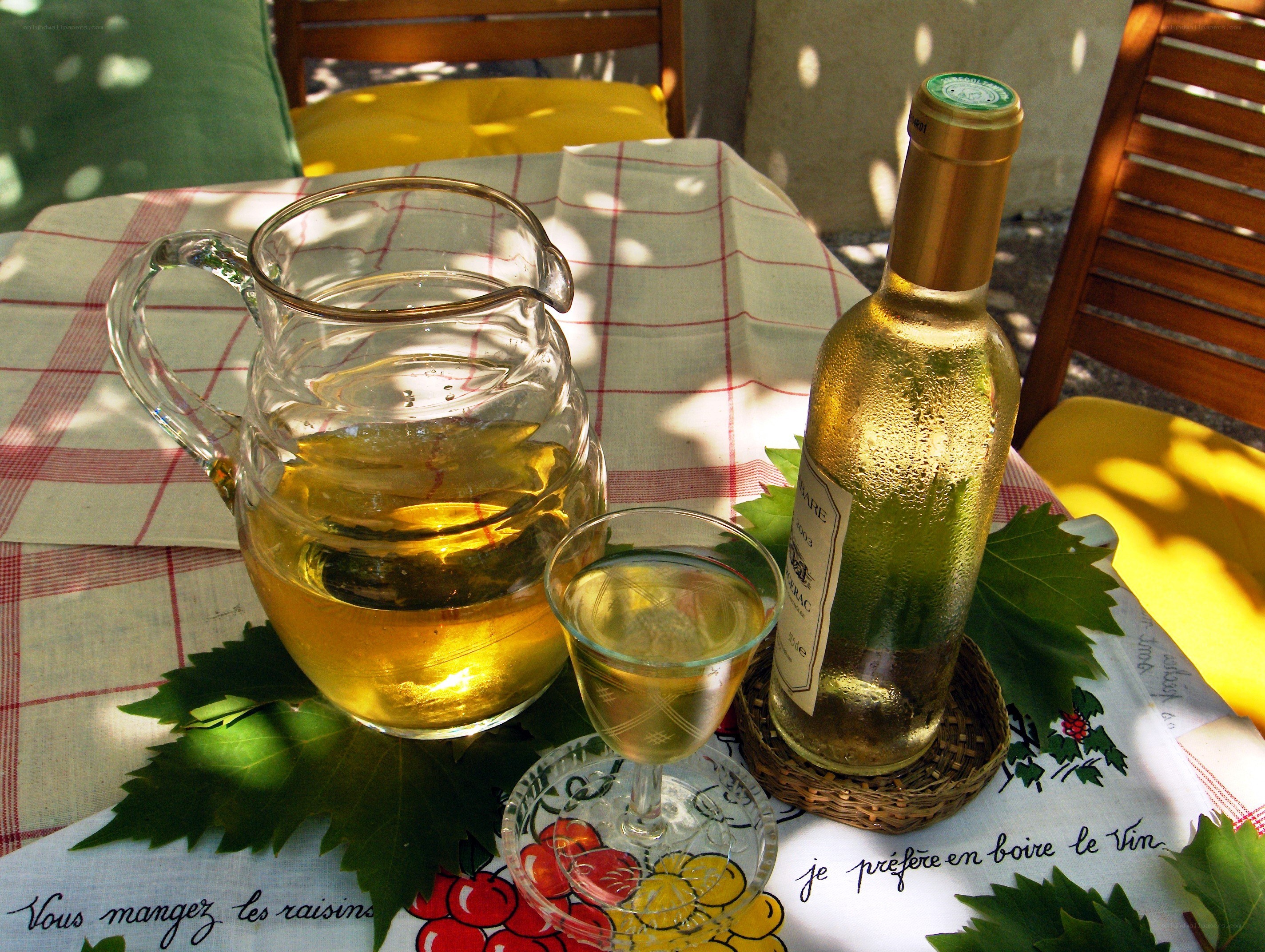 Wine on a sunny table