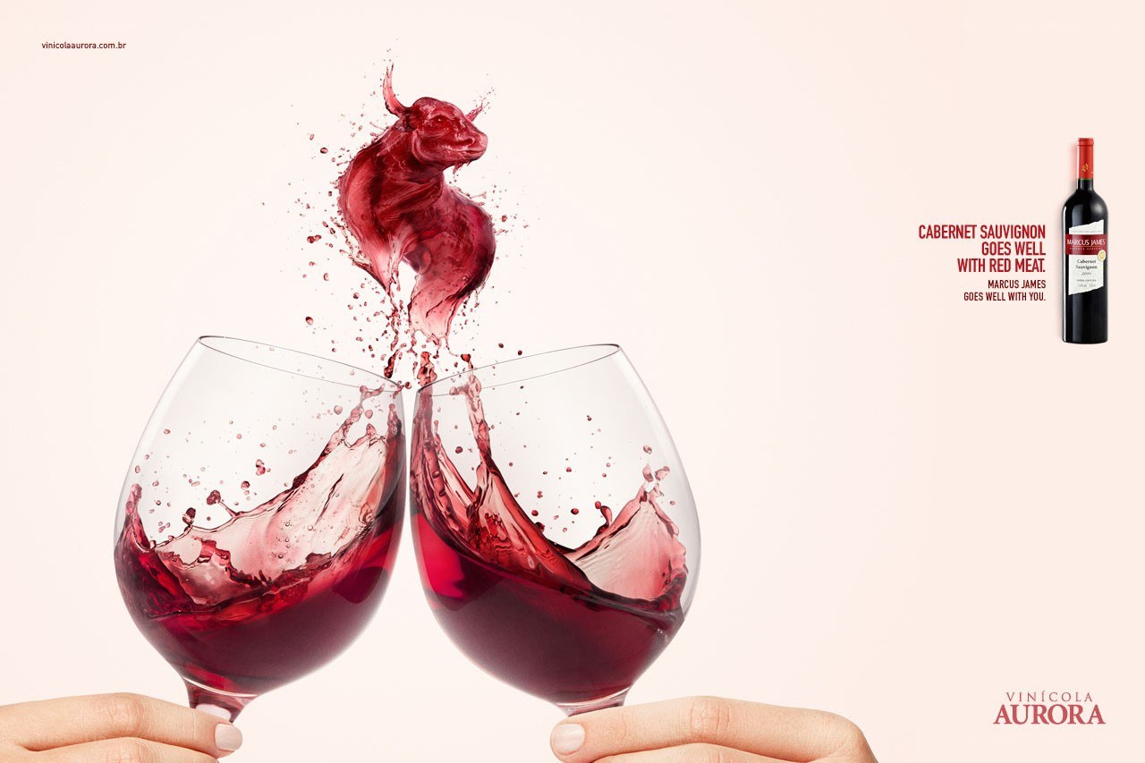 Wine splash with bull