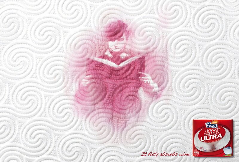 wine stain absorbed by paper towel