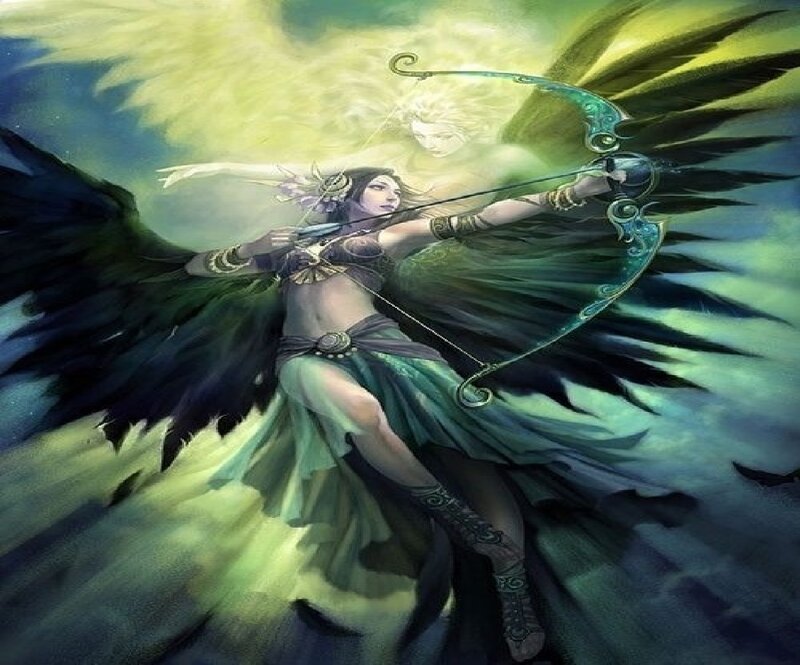 Winged Archer Woman — Green, Dramatic