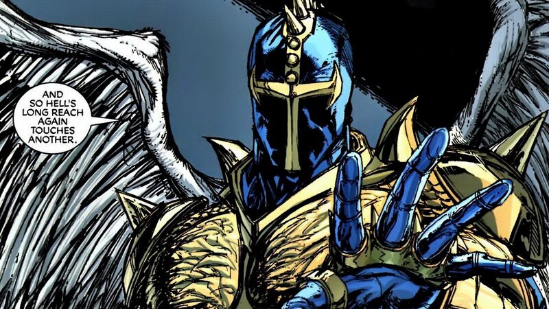 Winged Armored Figure — Blue, Dramatic, Comic