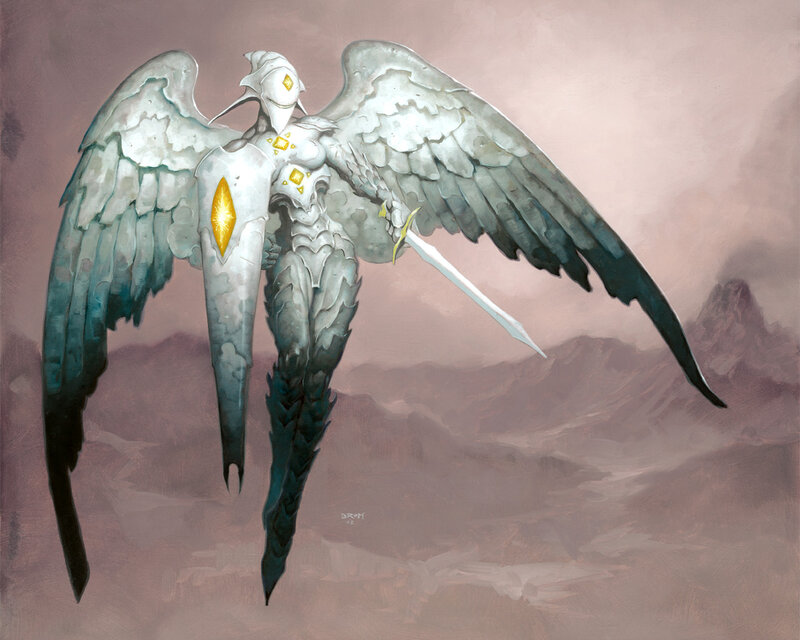 Winged Armored Figure — Gray, Dramatic, Digital Art