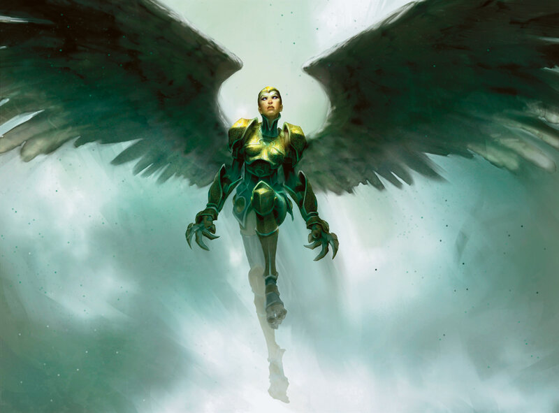 Winged Armored Figure — Green, Dramatic