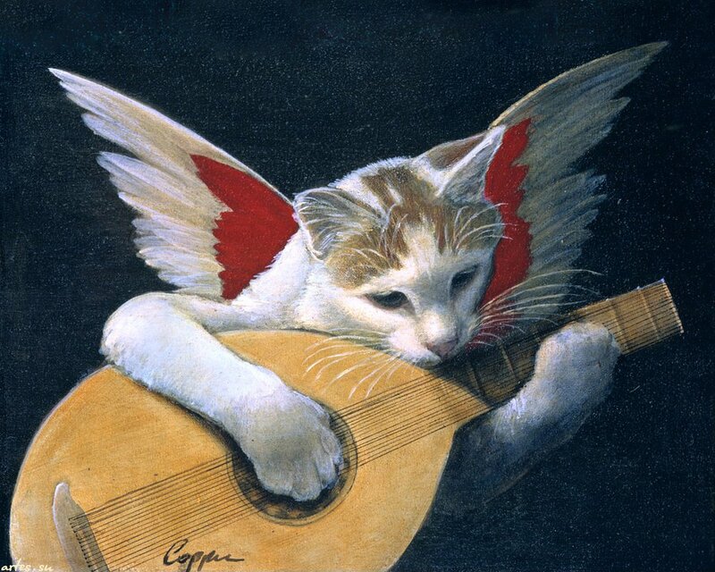 Winged Cat Playing Guitar