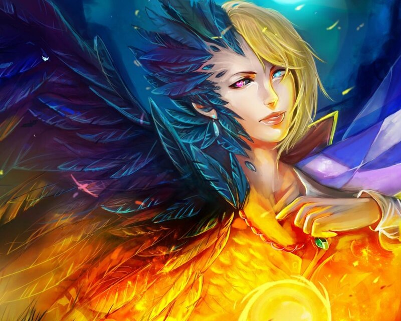 Winged Character with Blonde Hair — Blue