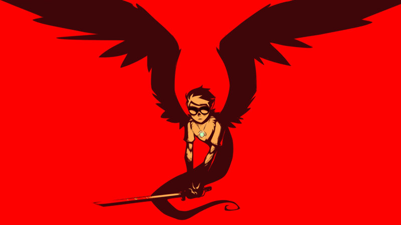 Winged Character with Sword — Red