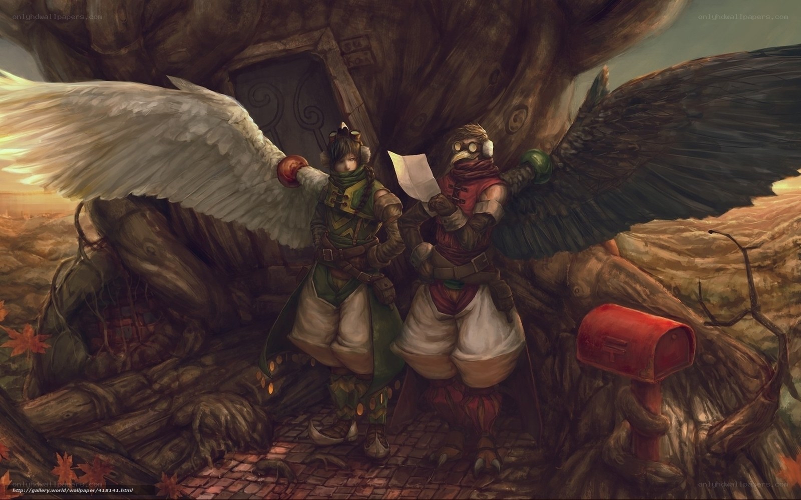 winged characters in a tree house