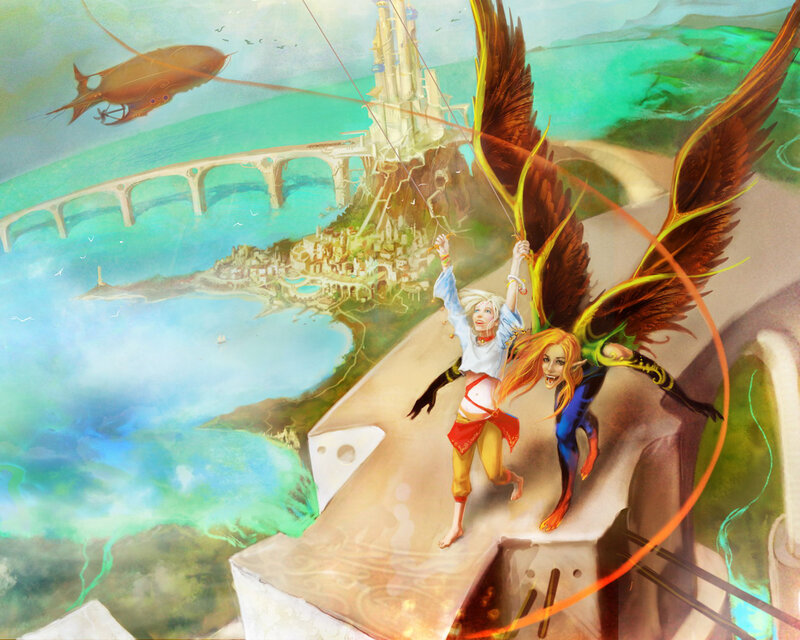 Winged Characters on Cliff