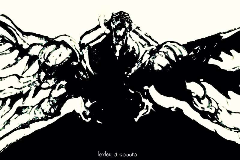 Winged Creature in Black and White — Dramatic