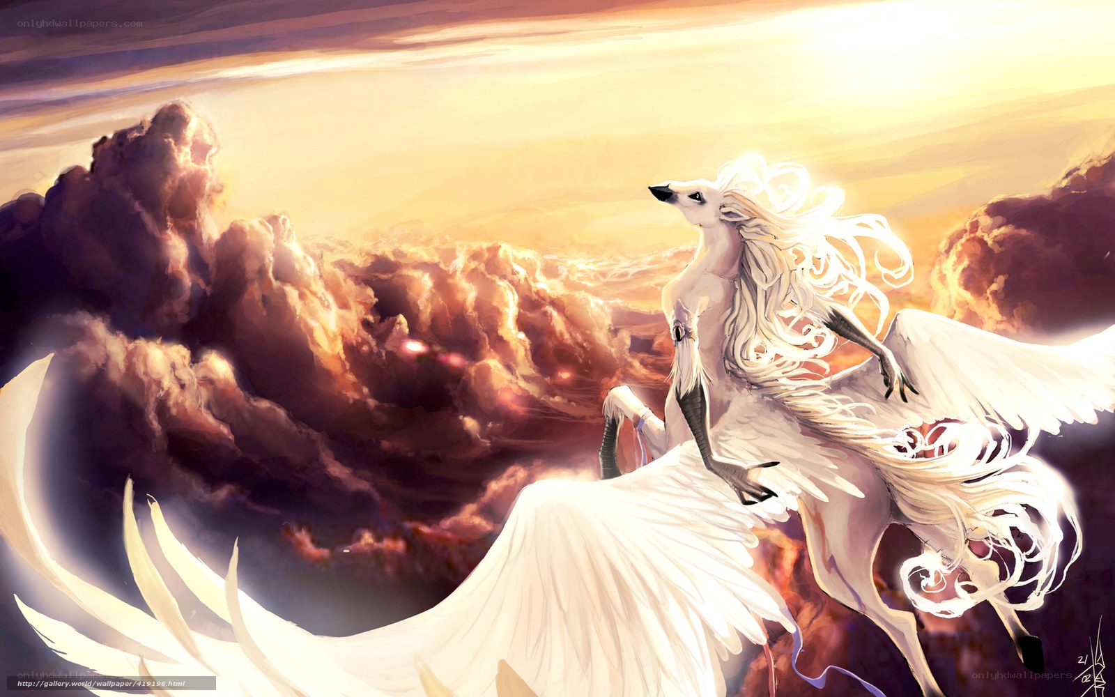 winged creature in sunset sky