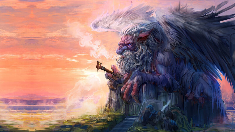 Winged Creature with Staff