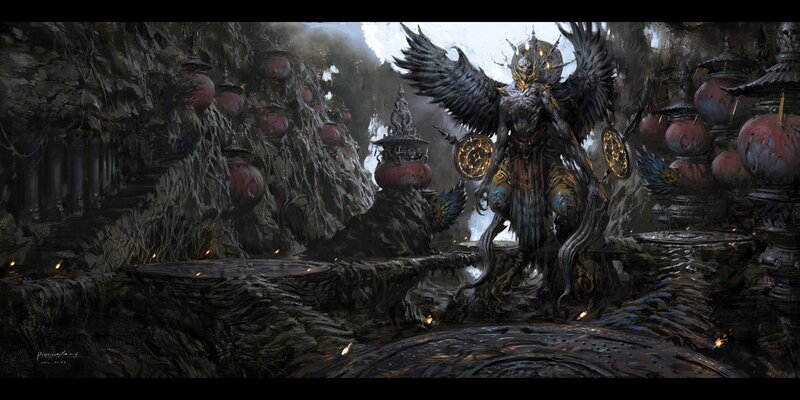 Winged Demon Figure — Black, Dramatic, Digital Art