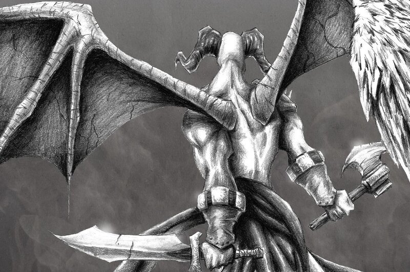 Winged Demon Warrior — Black, Dramatic, Illustration