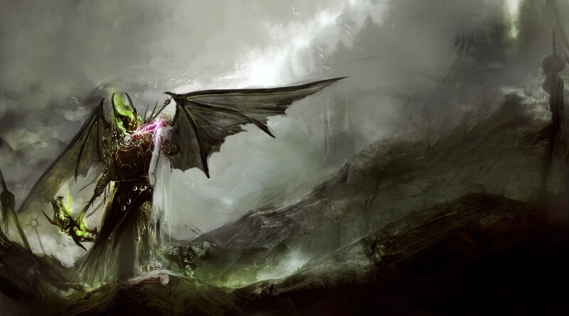 Winged Demon with Glowing Staff — Green