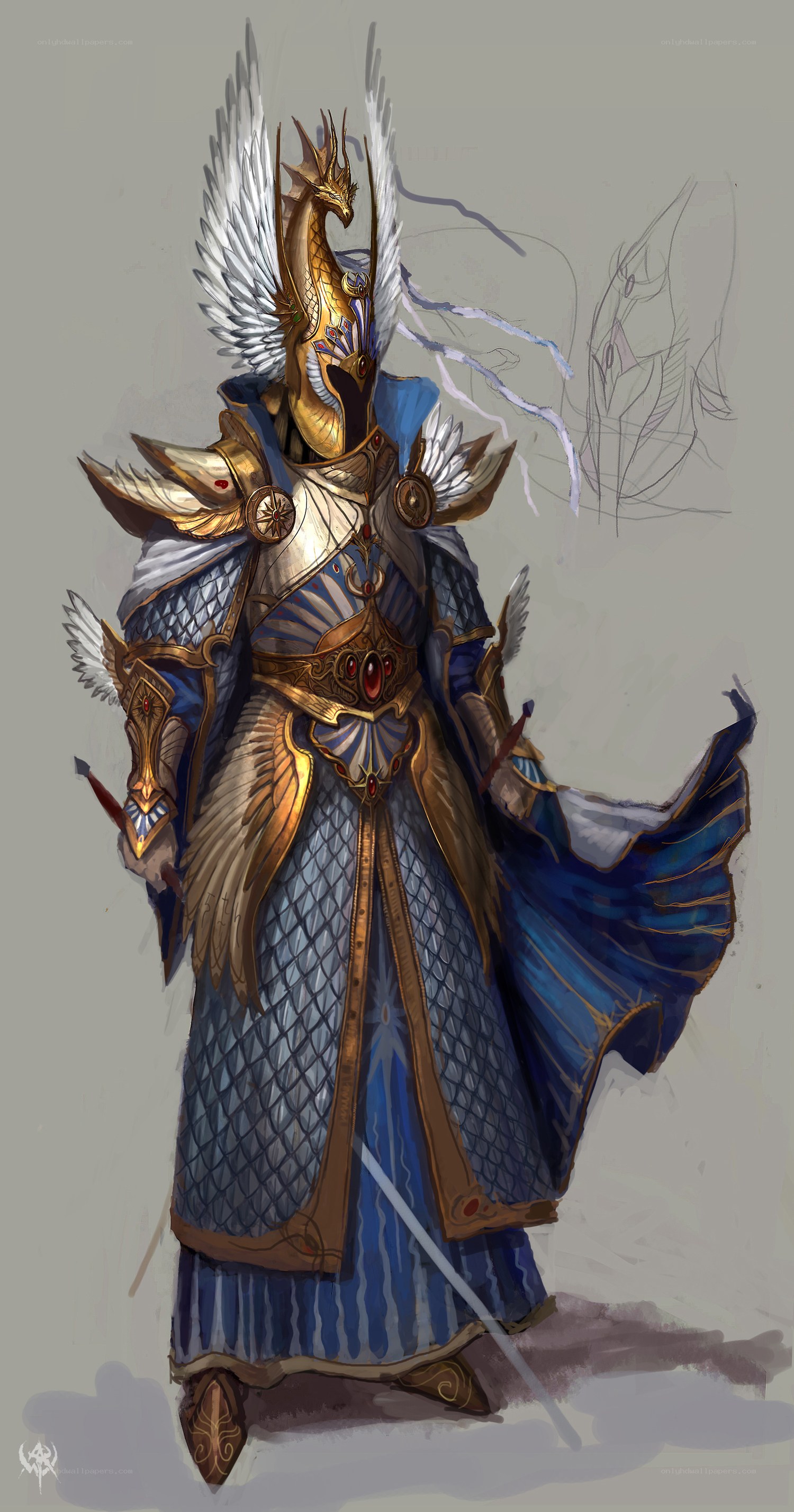 winged dragon knight concept art