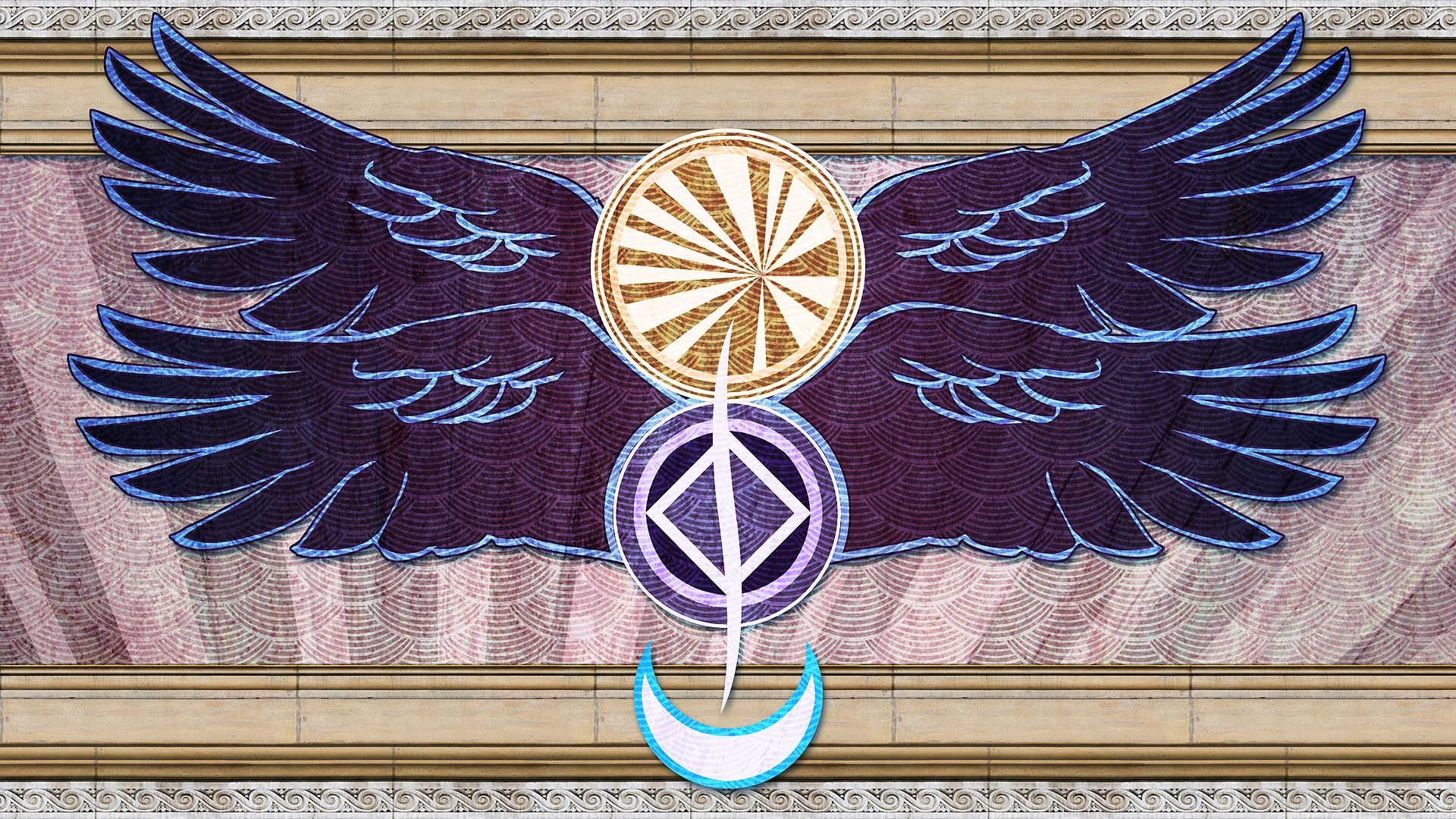 Winged emblem with symbols