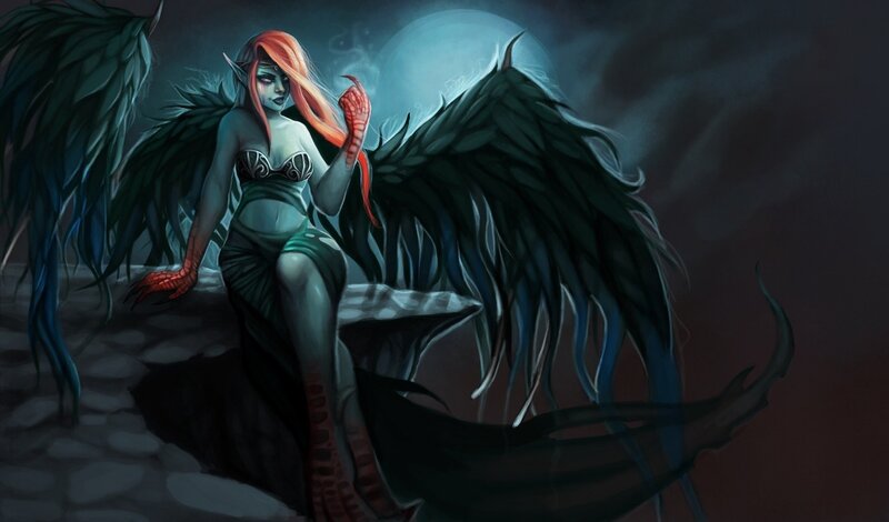 winged fantasy woman under moon