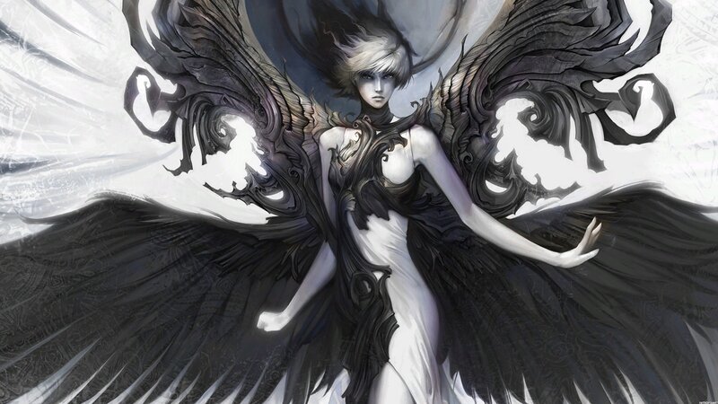 Winged Female Figure — Black, Dramatic, Digital Art