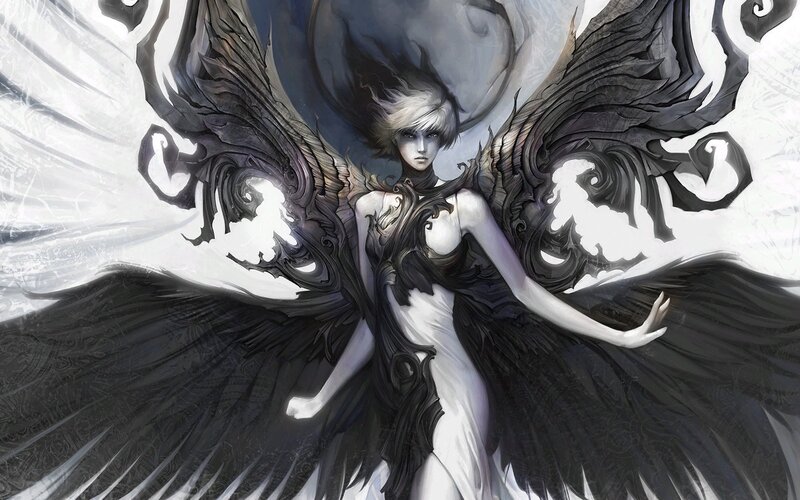 Winged Female Figure — Black, Dramatic, Digital Art, Wings