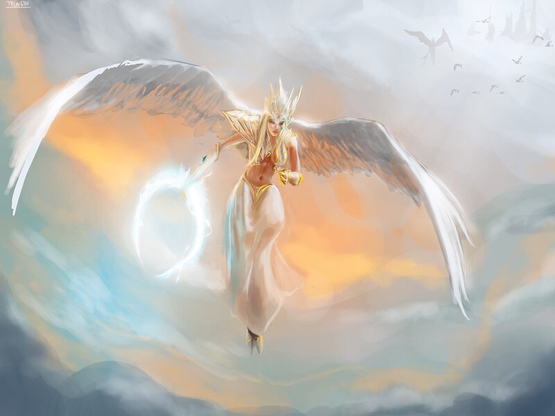 Winged Female Figure — White, Dramatic