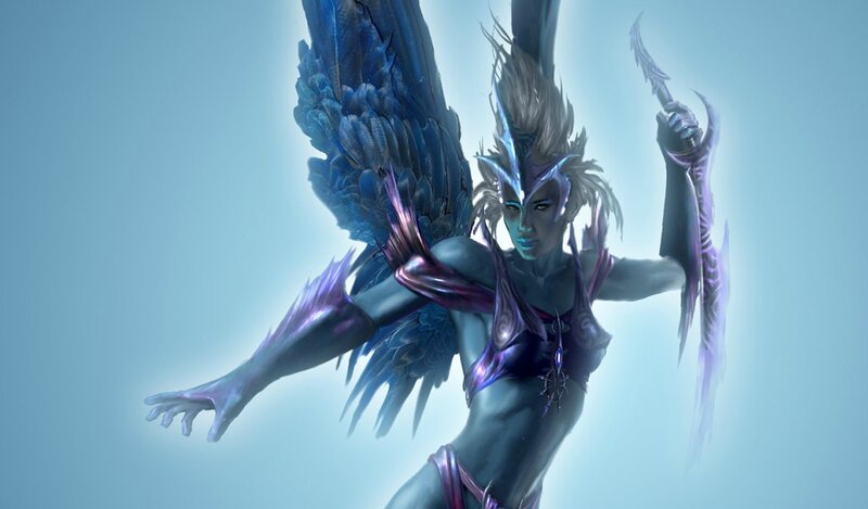 Winged Female Warrior — Blue, Dramatic, Digital Art