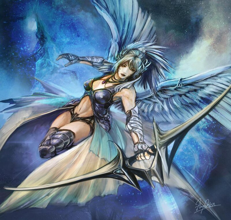 Winged Female Warrior — Blue
