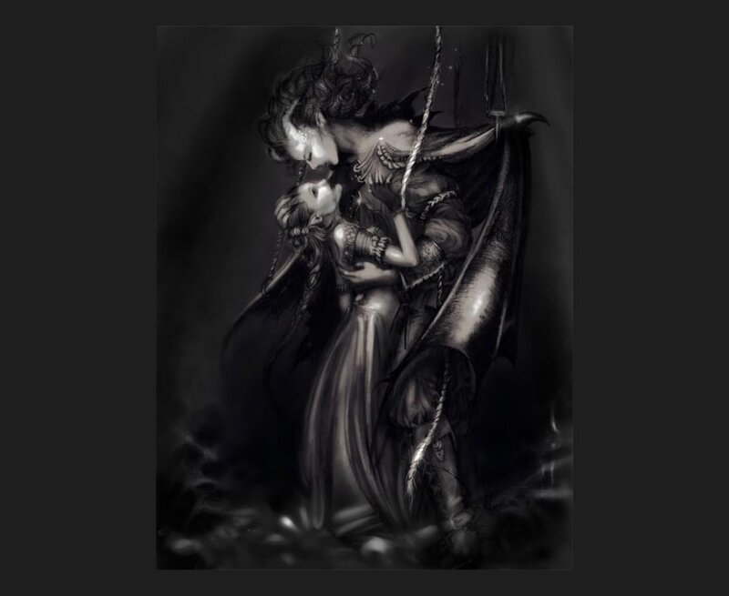 Winged Figure Embracing Woman