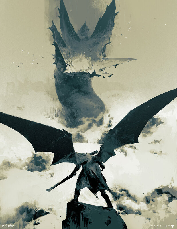 Winged Figure Facing Dragon