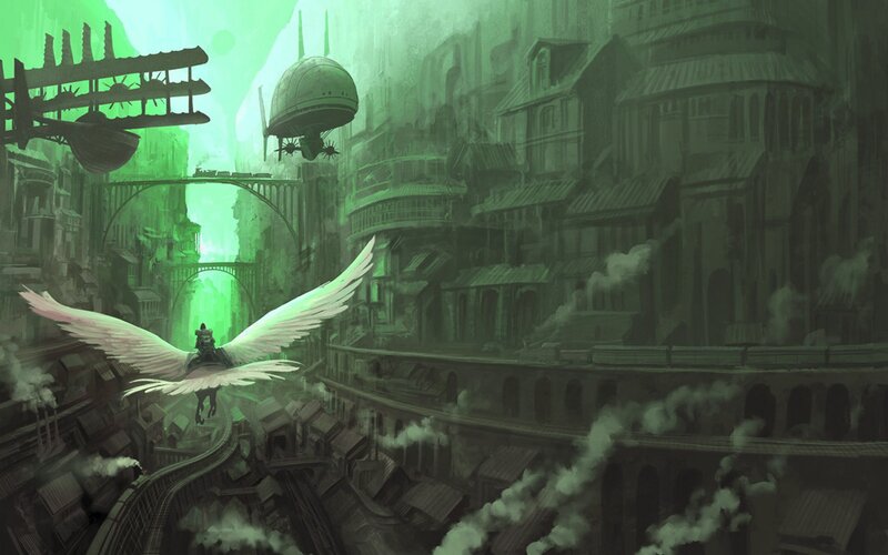 Winged Figure Flying — Green
