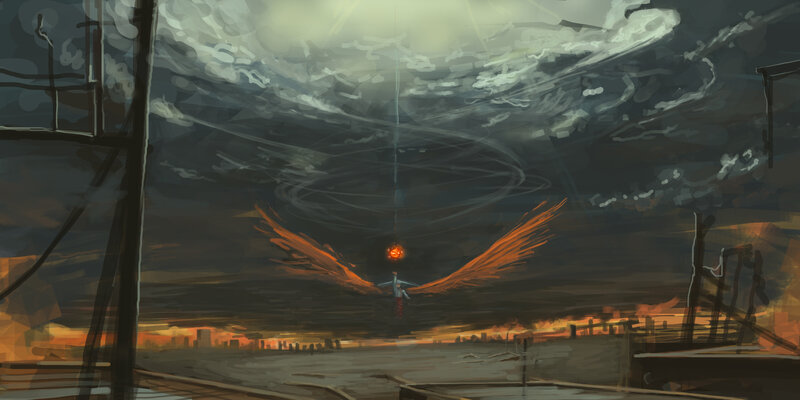 Winged Figure Flying — Orange