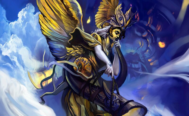 Winged Figure in Armor — Blue, Dramatic